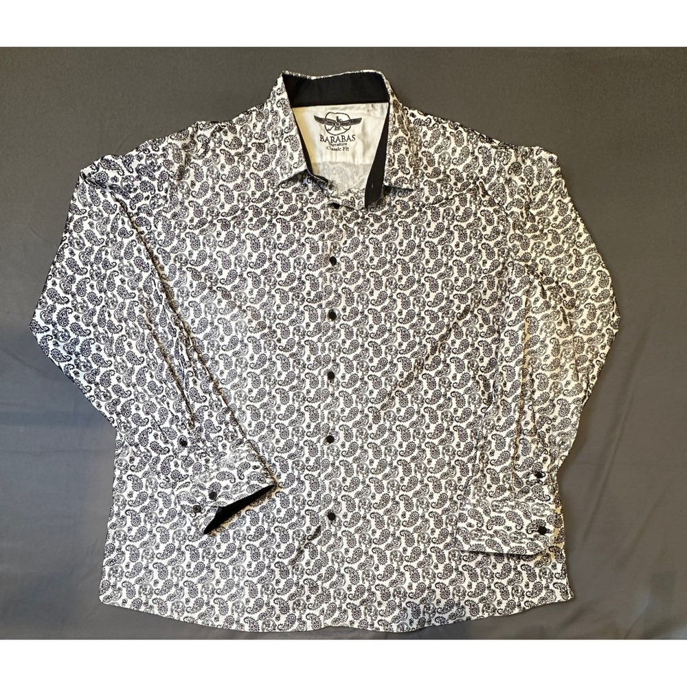 Barabas Signature Classic Fit Mens 3XL Black White Paisley Button Down Shirt